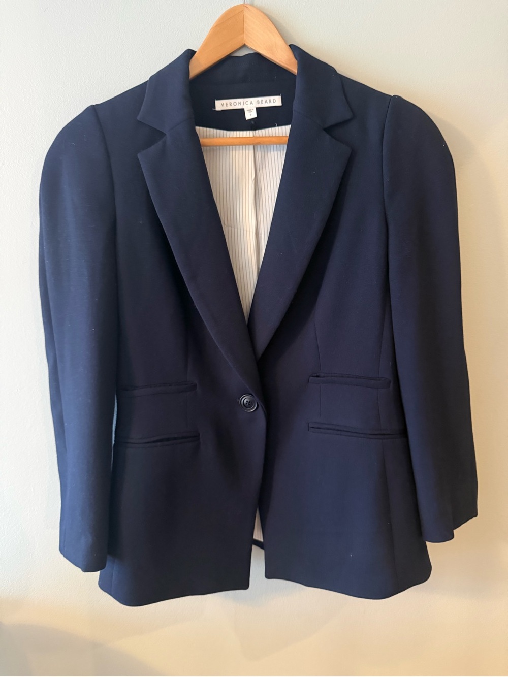 Veronica Beard Classic Dickey Blazer Navy Blue Size 2 Single Breasted Classic